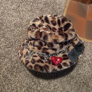 Ed Hardy Leopard Print Hat with Red Heart Charm